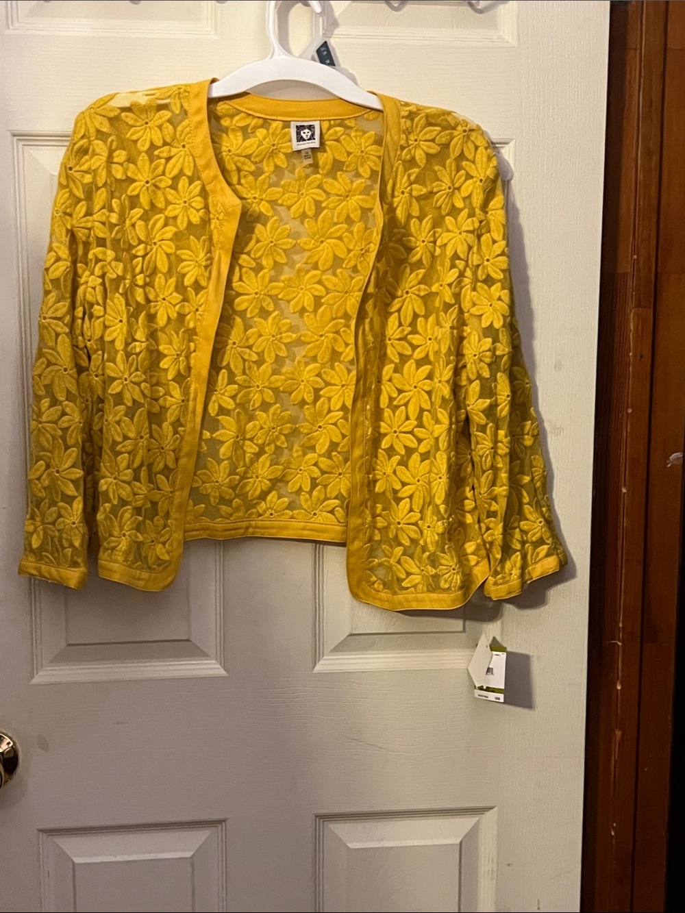 Anne Klein Bright Yellow Floral Lace Open Cardigan